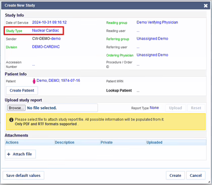 new-study | Core Sound Imaging A screenshot of the Studycast "Create New Study" window highlighting the "Study Type" field
